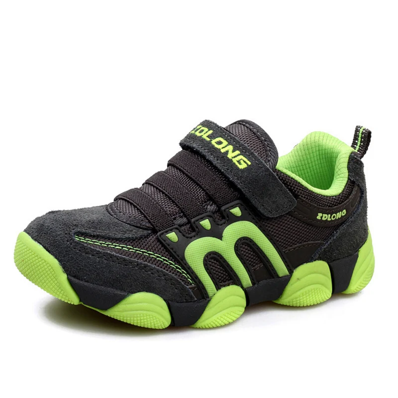 Сезон весна-лето; обувь для мальчиков и девочек; детская спортивная обувь из натуральной кожи для бега; мужские детские кроссовки - Цвет: Зеленый