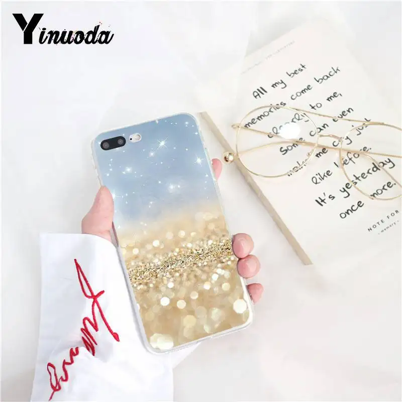 Yinuoda الذهب مسحوق لامع وردي طباعة TPU أسود غطاء إطار هاتف محمول شل ل فون X XS ماكس 6 6 S 7 7 زائد 8 8 زائد 5 5 S XR 10 حالة