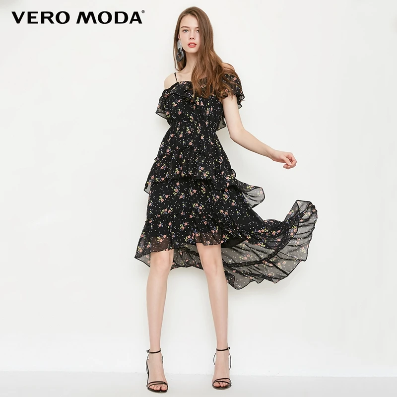 

Vero Moda Ruffled Boat Neck Cinched Waist Print Summer Beach Dress 2019 | 31837A511