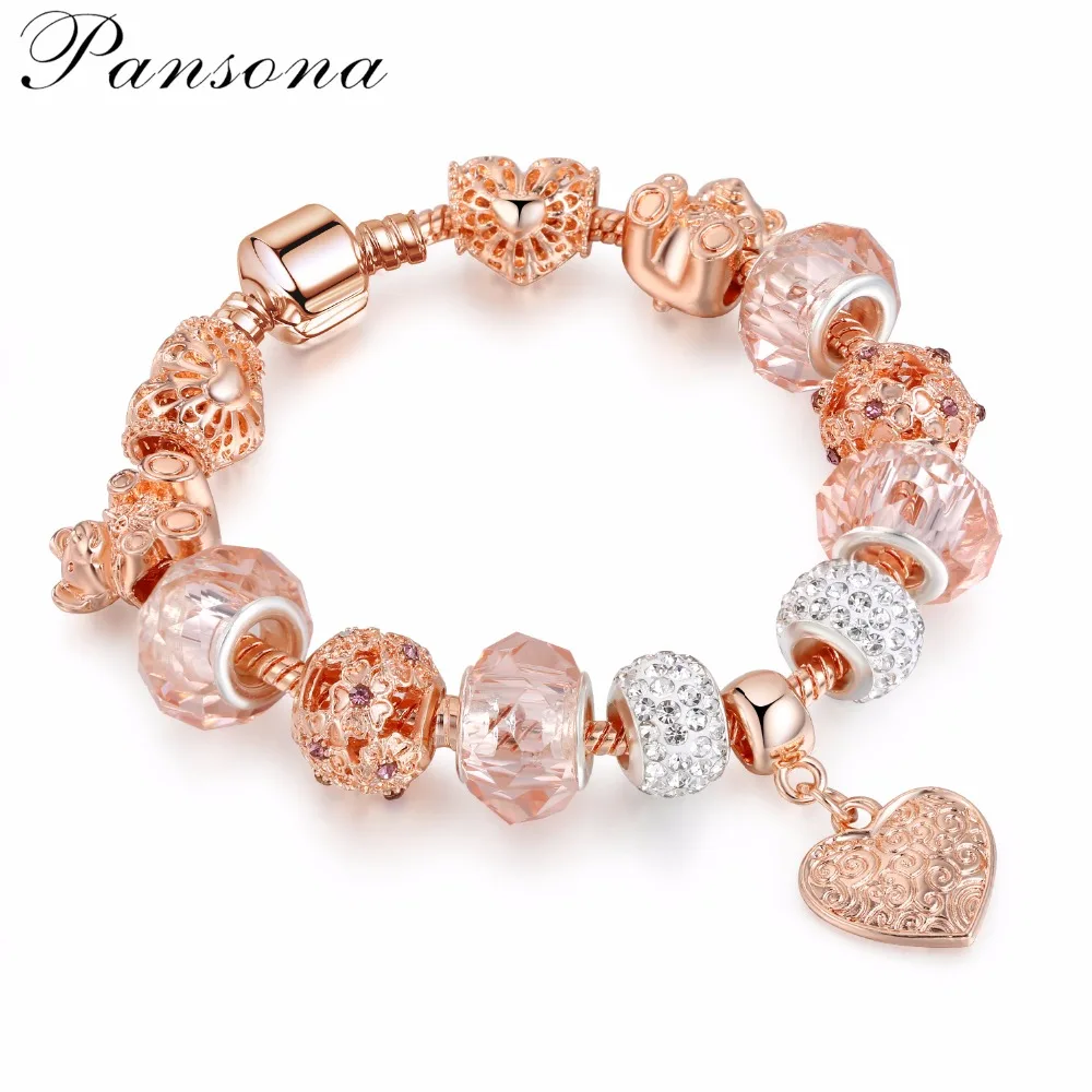 High Quality Luxury Crystal Heart Charm Bracelets & Bangles Gold