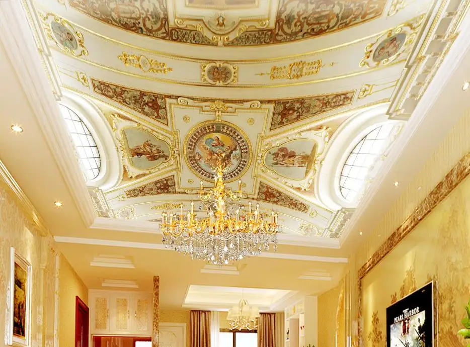 

High-grade custom 3d European pattern wallpaper for ceiling bedroom Non-woven 3d stereoscopic ceiling wallpaper