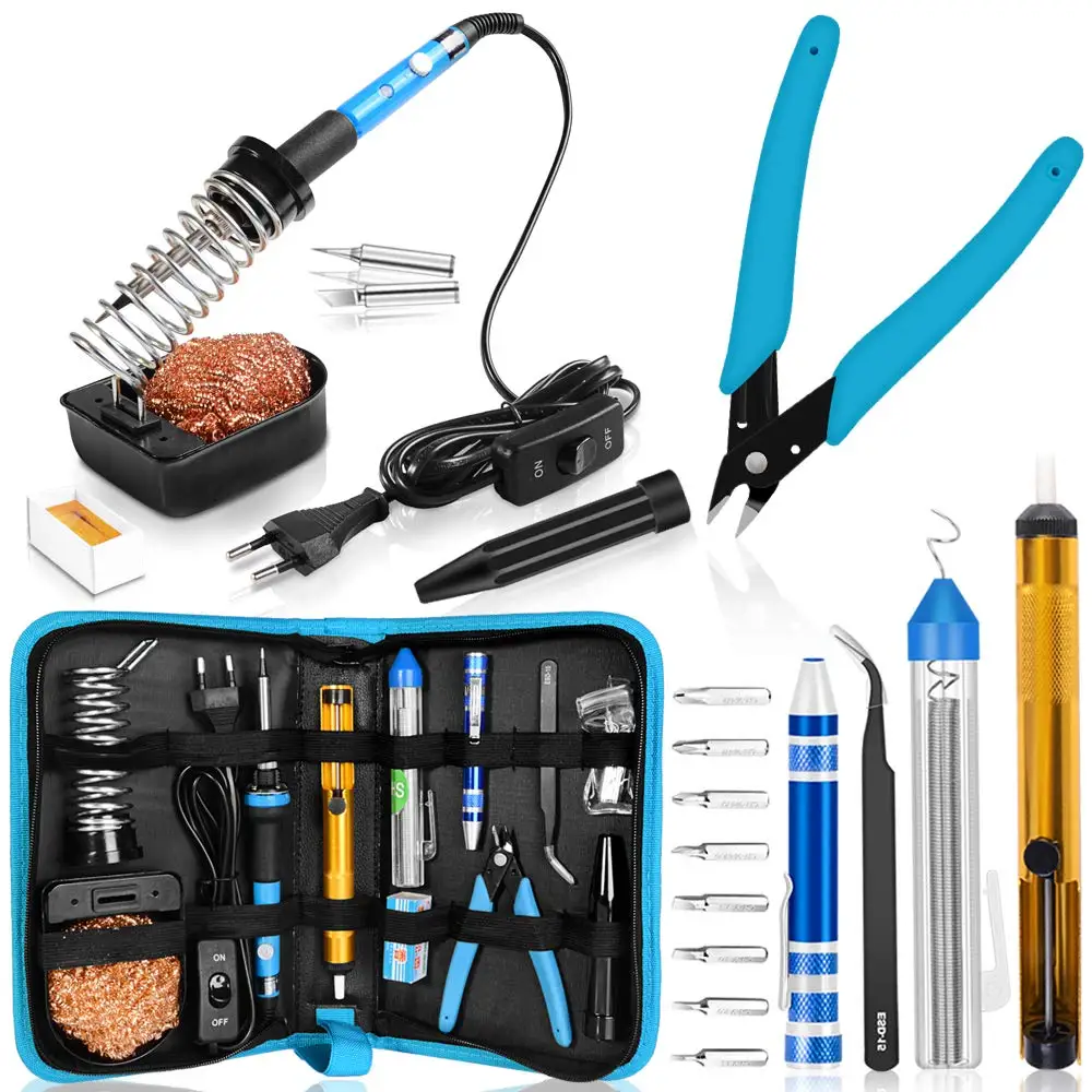 

Handskit 60W 110V/220V Adjustable Temperature Electric Soldering Iron With Welding Tip Cleaner Plier Kit With Cayyr Bag