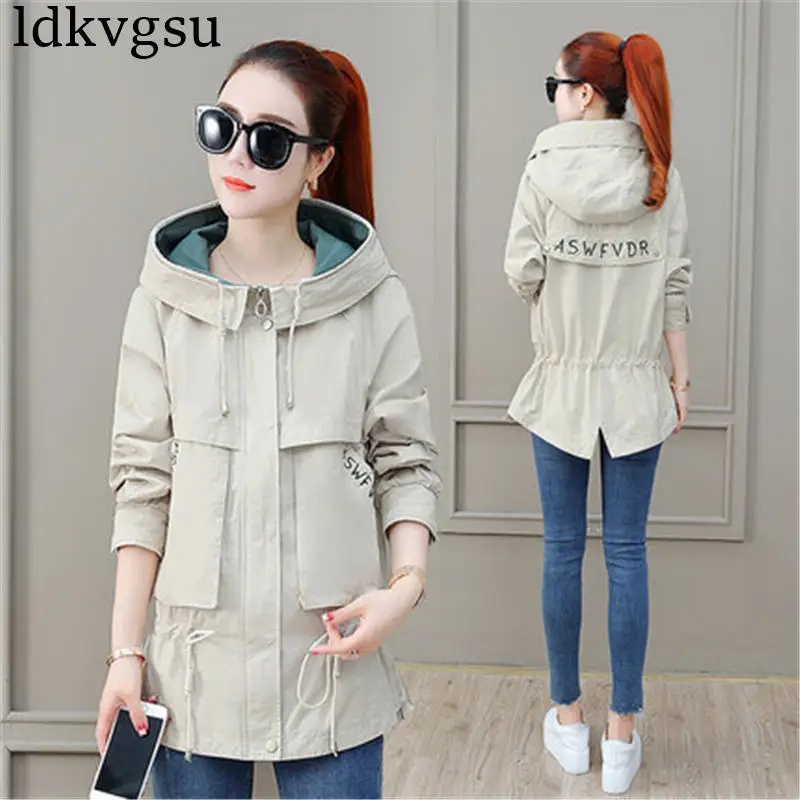 Mode coats Grande Apricot Vêtements blue Printemps De V418 Taille Trench Court Femmes À 2019 Hauts Femelle Filles Automne Manteaux Capuchon yellow rdBxoeCW