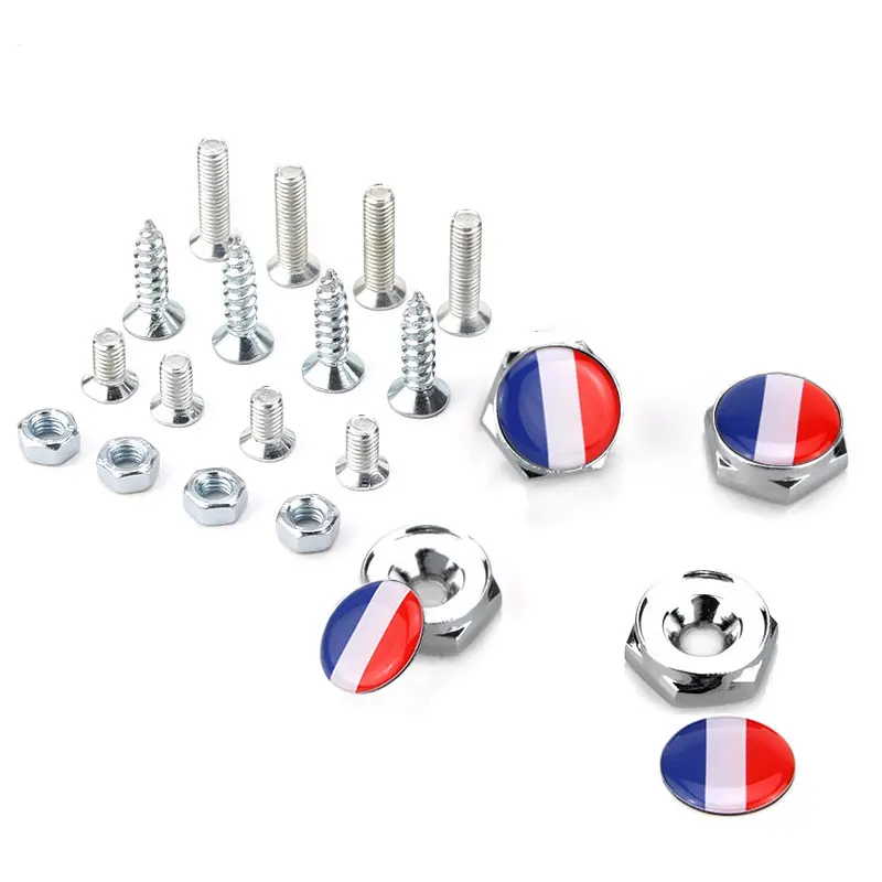 

France Flag Emblem Car License Plate Frame Bolts Screws For Peugeot Citroen Opel Renault Dacia Alfa Romeo Lancia Skoda Fiat Ford