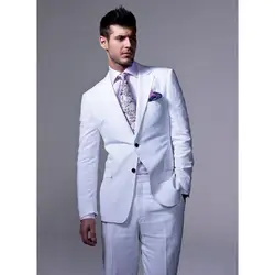 Изготовленные на заказ повседневные мужские костюмы v-образный вырез, петличный смокинг белые свадебные костюмы для мужчин с двумя