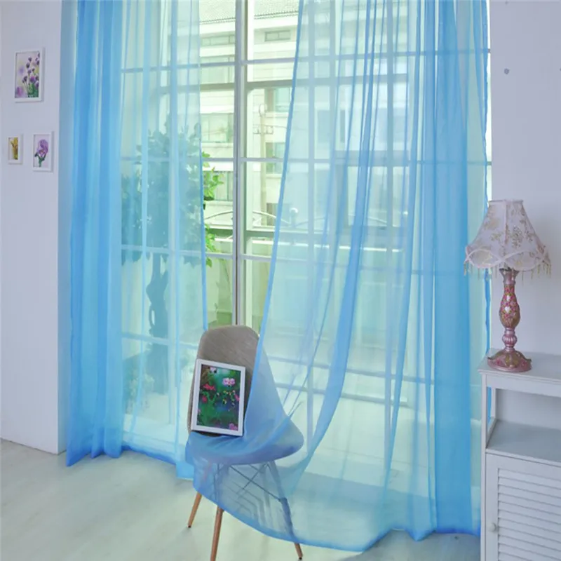 

2018 Curtain 1 PCS Pure Color Tulle Door Window Curtain Drape Panel Sheer Scarf Valances Curtain Motor