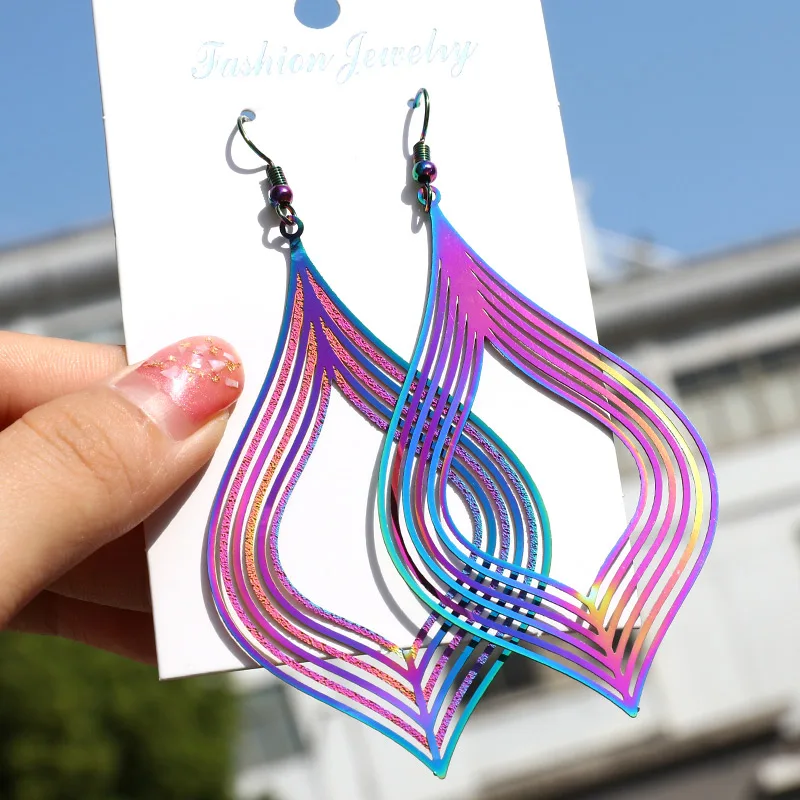 

ZOSHI Fashion Statement Earrings 2019 Big Stainless Steel Earrings For Women Hanging Stripe Dangle Drop Earing modern Jewelry