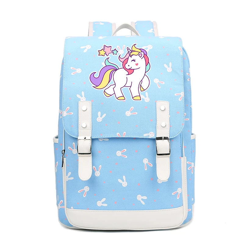 Preppy Kawaii يونيكورن المدرسة أكياس للمراهقات قوس قزح يونيكورن الطباعة على ظهره النساء حقيبة السفر قماش الوردي أكياس