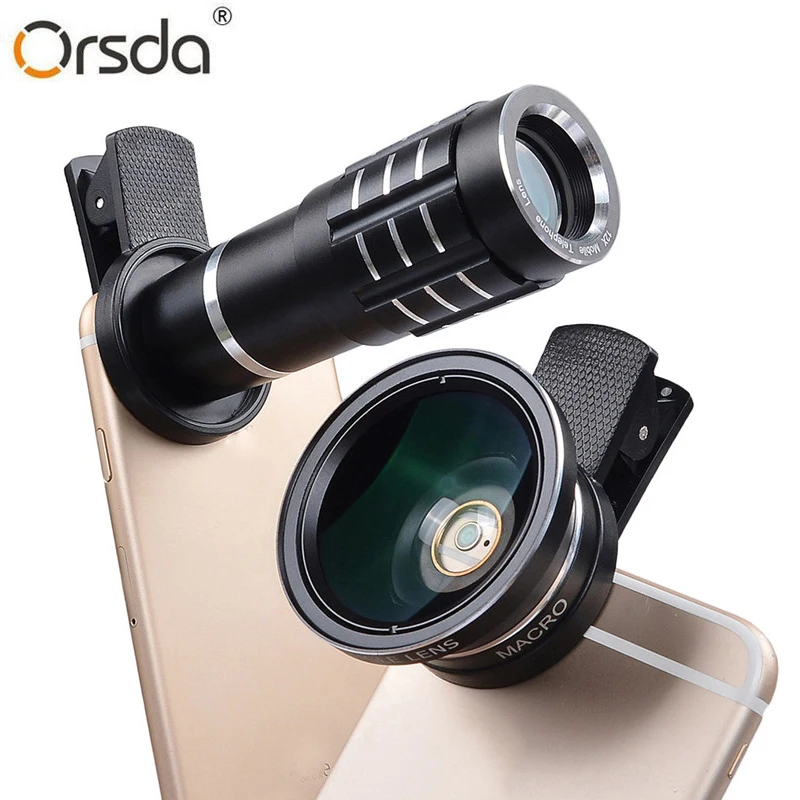 Orsda 12X оптический телескоп Телефон объектив с 0.45X супер широкий угол 15x макрообъектив для смартфонов мобильный телефото зум камеры