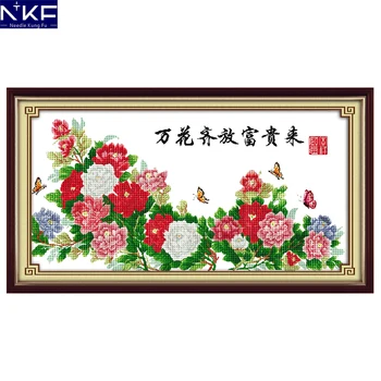

NKF Flowers Blooming for Wealth Chinese Cross Stitch Needlework Flowers Design Drawing Sets Cross Stitch Kits for Home Decor
