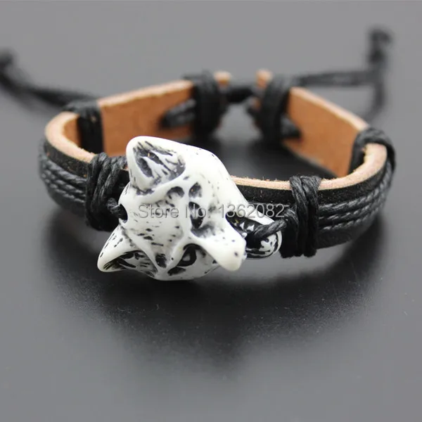 Cool Boy Men S Yak Bone Powder Carving Wolf Head Black Leather Cool Boy Men S Yak Bone Powder Carving Wolf Head Black Leather Surfer Bracelet Bangle Gift Mb78 In Charm Bracelets From Jewelry Accessories On
