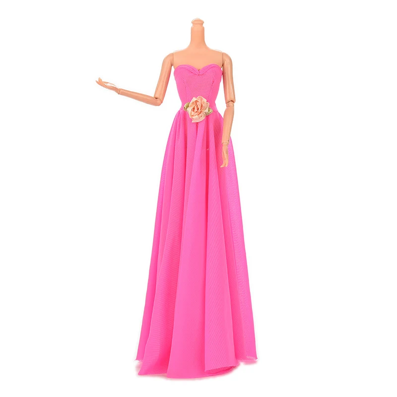 Ручной Работы Розовое Макси длинное без бретелек Цветочное платье для кукол Свадебные платья с цветком