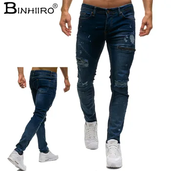 

Men's jeans hole stitching washed hip hop jeans men's fashion design Slim teen fashion jeans 2018 new
