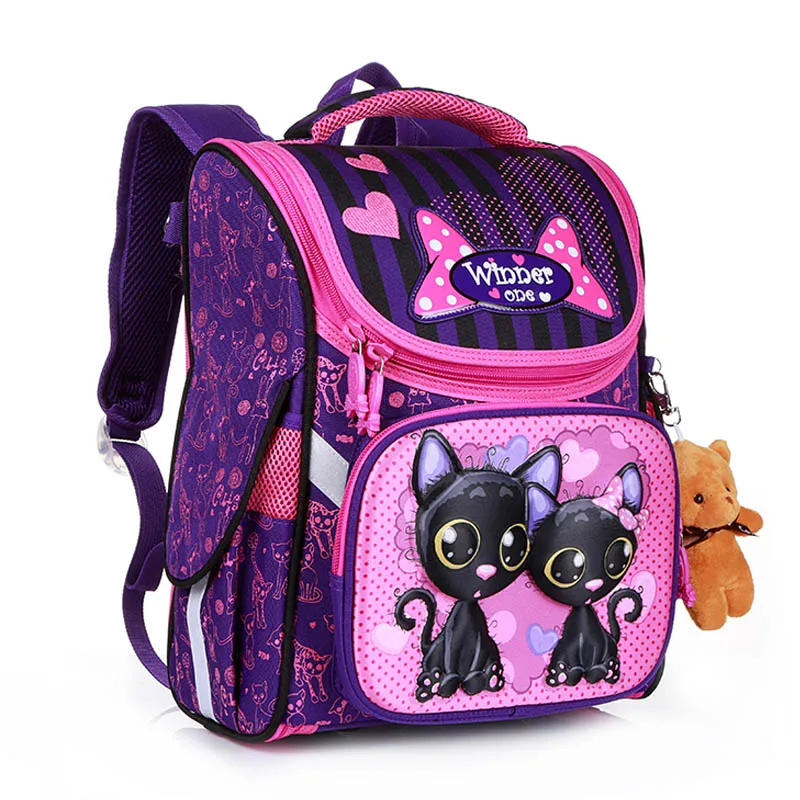Модный мультяшный школьный рюкзак для девочек и мальчиков с рисунком медведя, кота, детский ортопедический рюкзак Mochila Infantil, класс 1-5 - Цвет: cat2004