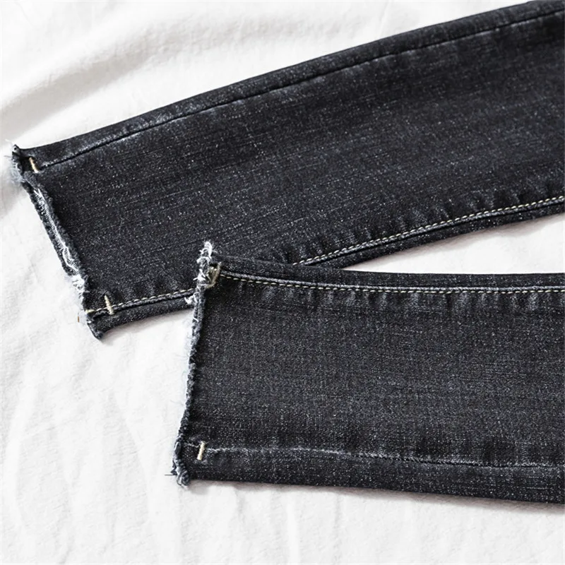 JUJULAND Высокая Талия Джинсы пуговицы полной длины размера плюс темно-синие джинсы Для женщин стрейч джинсы скинни, карандаш Для женщин джинсы 8288
