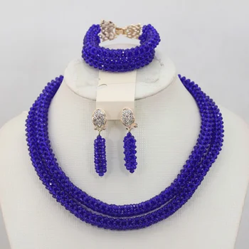 

Unique African Crystal Beads Jewelry Set Royal Blue New Design Nigerian Party Necklace Bracelet Jewelry Set Free Shipping ANJ080