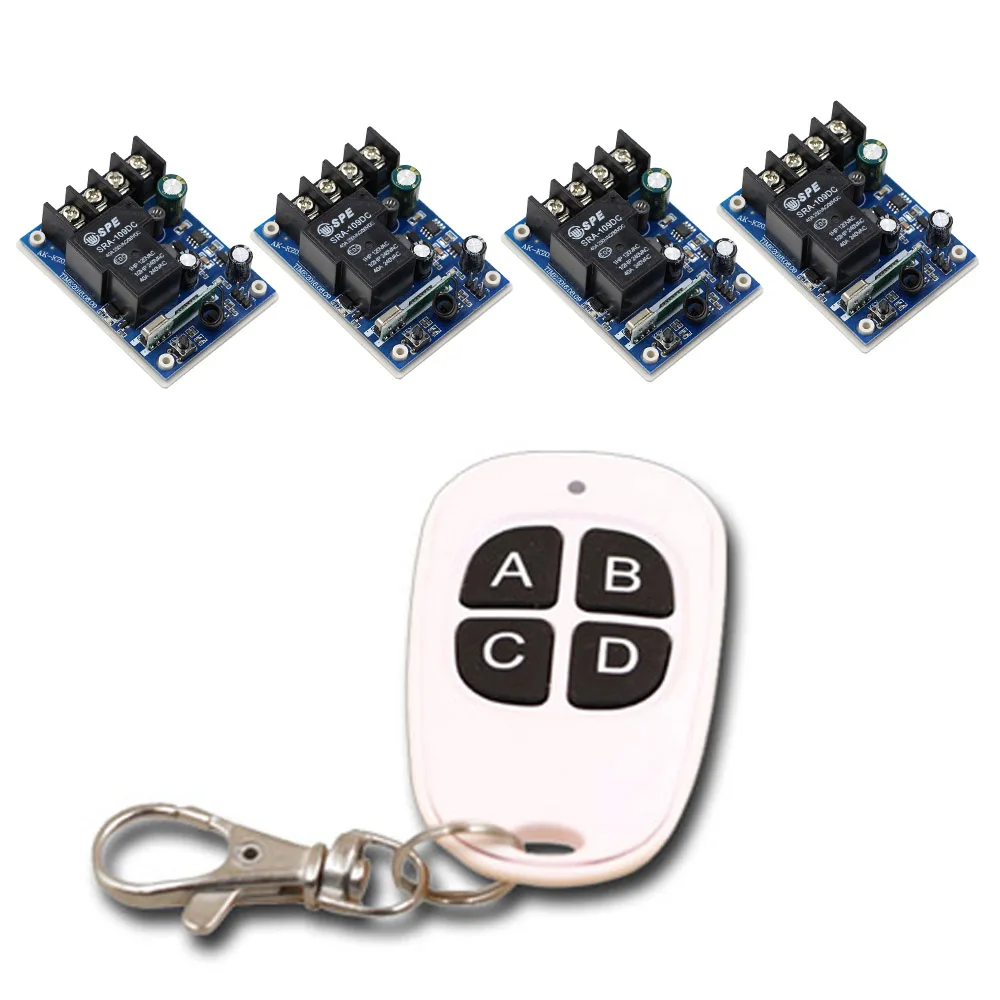 4PCS Receiver & 1PCS Transmitter Radio Switch DC12V 24V 36V 48V 1CH 30A