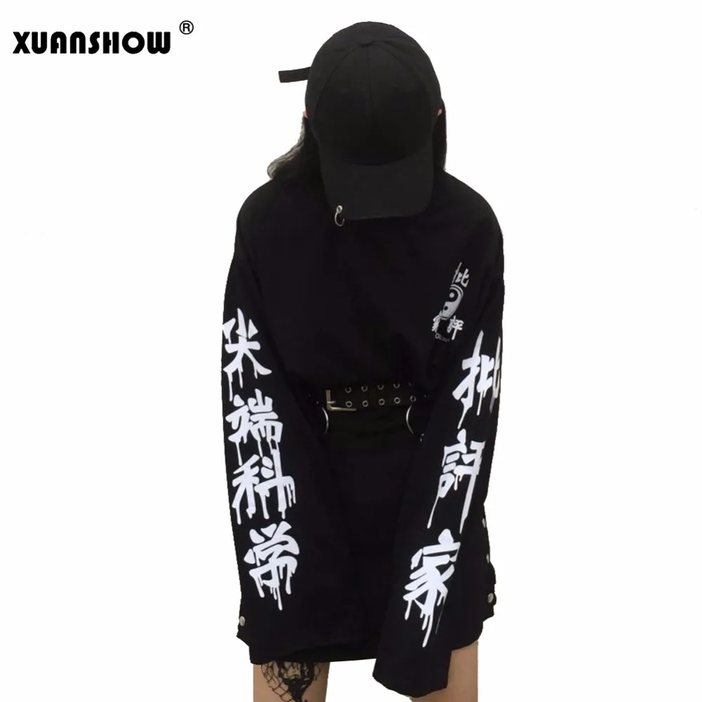 XUANSHOW негабаритный верхушки Панк готика женщины Уличная одежда резка край Наука