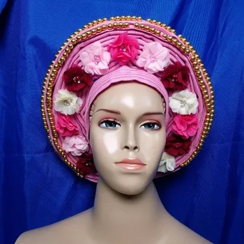 

AsoOke Already Tied Auto Gele Beads Multi Color New Arrival African Ladies For Bridal And Party Free Shipping