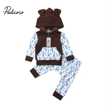 

Fashion Cute Infant Newborn Baby Boys Girls Clothes Hooded Sweatshirt Print Pants 2pcs Outfit Cotton Baby Tracksuit Set