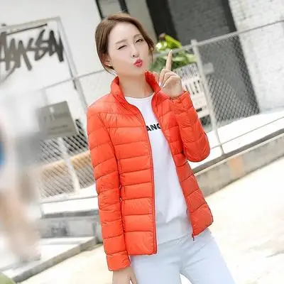Легкий пуховик женский короткий секционный воротник Модный корейский тонкий осенний и зимний большой размер Женская куртка - Цвет: Orange