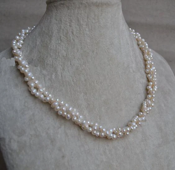 18" 10-11mm White 5Row Freshwater Pearl Necklace Suede Rope AC—MORE COLORS 