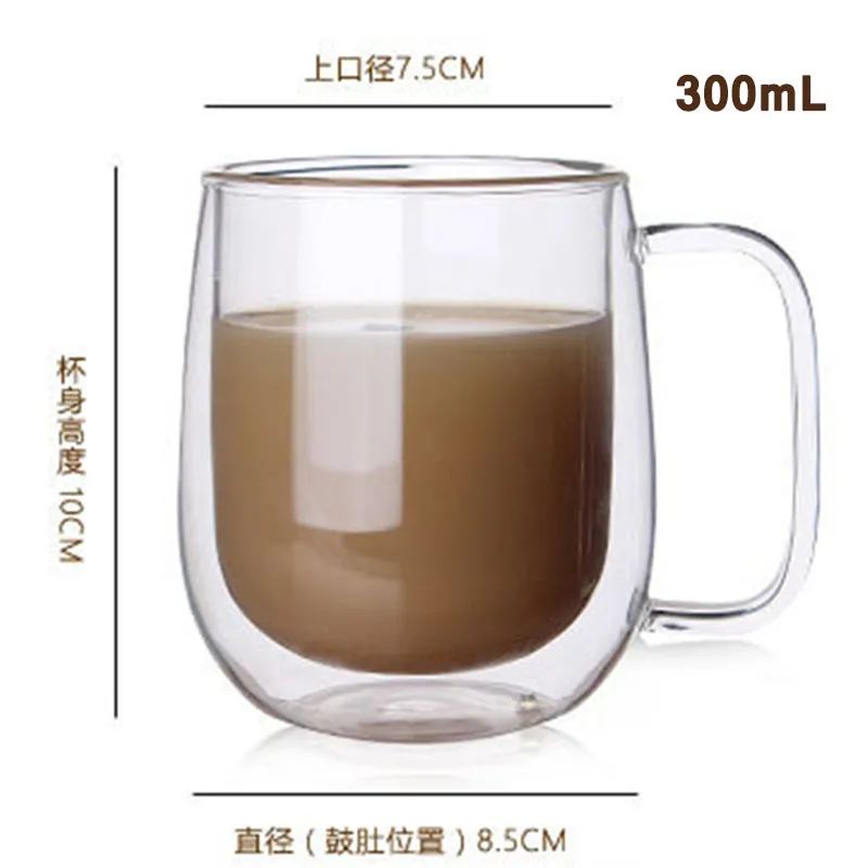 Новинка 300 мл кофейная чашка кружка для молока высококачественная прозрачная двойная стенка круглая Изолированная стеклянная кружка кофейная чайная чашка посуда для питья подарки