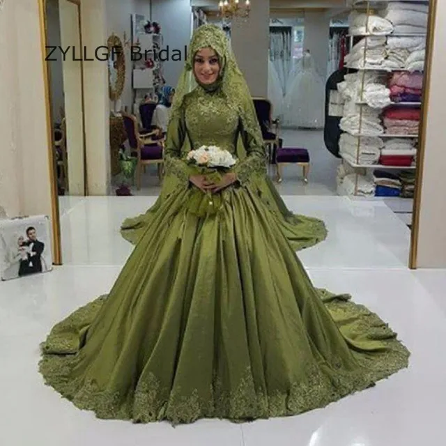 ZYLLGF Bridal Ball Gown High Neck Hijab  Evening Dress 