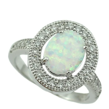 

HAIMIS OPAL New Arrival Classical 8x10mm White Fire Opal Stone CZ Women Girls Fashion Jewelry Opal Ring Size 6 -10 OR830