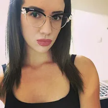 Модные очки Женские кошачий глаз блестящие стразы женские очки оправа сексуальные прозрачные очки Оптические от близорукости, по рецепту поддельные очки