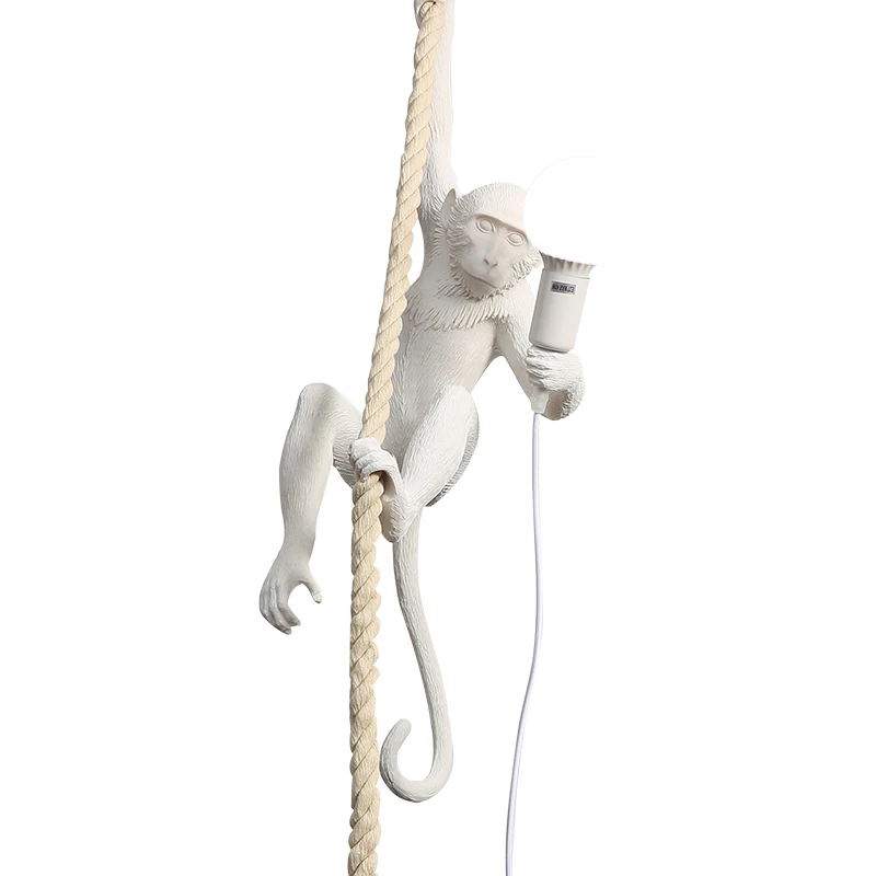 

Modern Creative Resin White Monkey Lamp Loft Vintage Hemp Rope Pendant Light for Home Bar Cafe Retro Hanging Pendant lamps E27