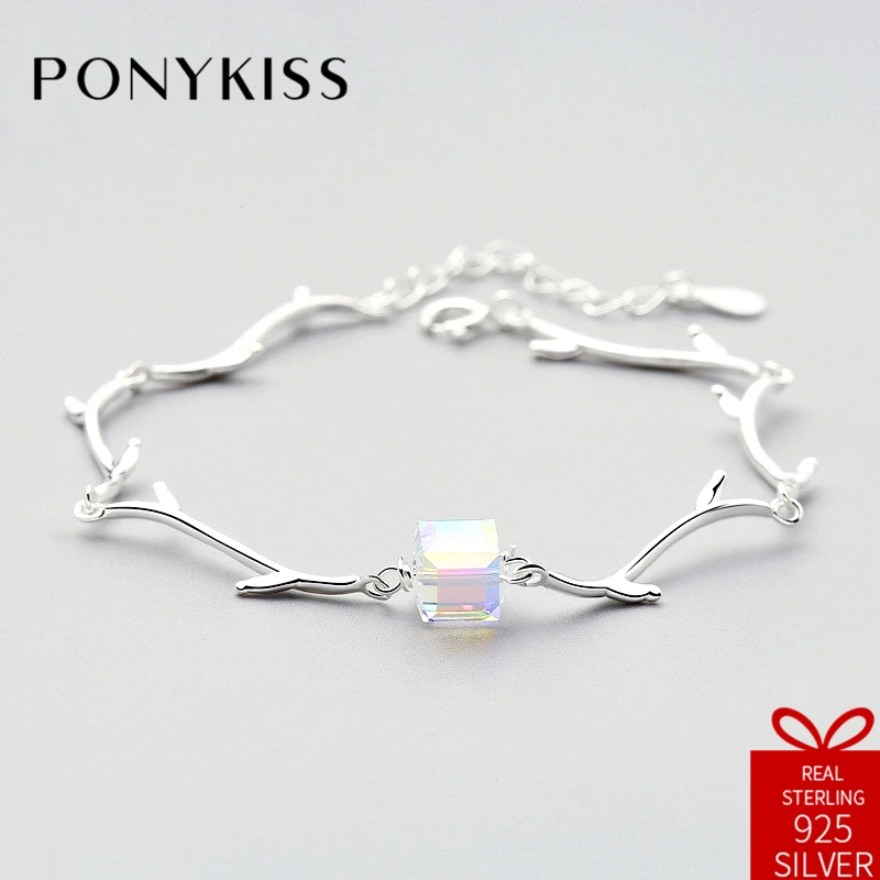 

PONYKISS Bohemia Real S925 Sterling Silver Crystal Sugar Aurora Branches Bracelets Jewelry Women Creative Sweet Wedding Gift