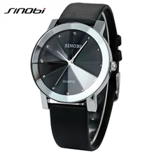Top Marque SINOBI De Mode Design Grand Cadran Noir et Blanc PU En Cuir Quartz Montre Femmes Haute Qualité Sport Unisexe Hommes montres
