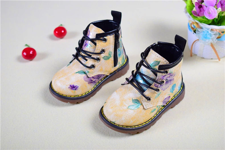 AOGT/ г. новые детские ботинки для девочек осенние кожаные Ботинки martin модная Милая Детская обувь для девочек с цветами зимние детские ботинки