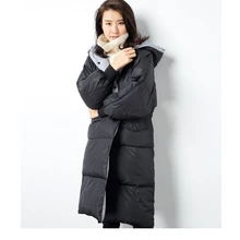 Свободный рукав женский длинный пуховик Зимнее пальто с капюшоном пуховое пальто размера плюс
