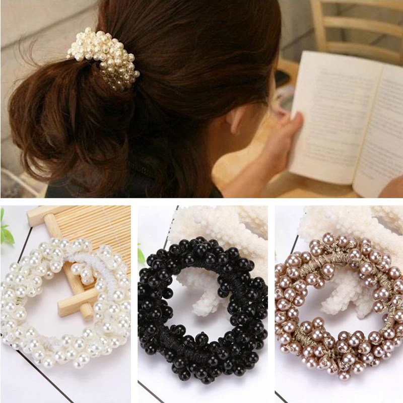 

Korean Style Fashion Pearl Headwear Elastic Hair Rope Ring For Women Girl Vintage Ponytail Holder Charming Hair Bands Headband