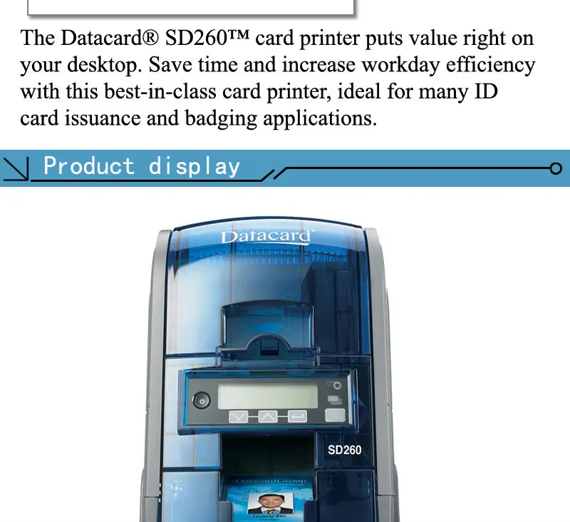 Datacard SD260 односторонний пластиковый ПВХ принтер для удостоверения личности, один Односторонний принтер с двумя цветными лентами YMCKT