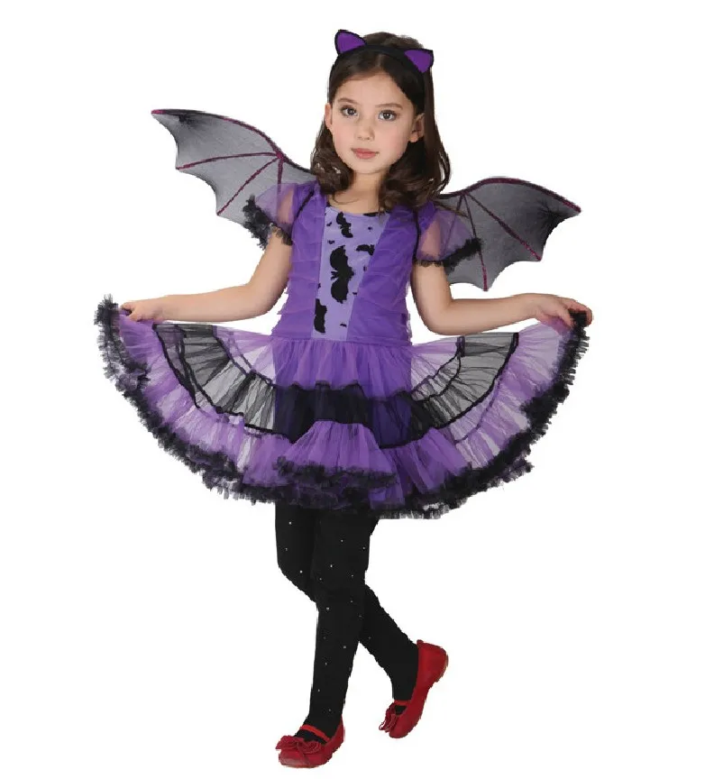 Нарядное маскарадное платье на день рождения, Хэллоуин, вечерние маскарадные платья «летучая мышь», костюм ведьмы с крыльями для детей, новогодняя повязка на голову для девочек - Цвет: batgirl