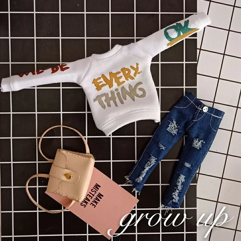 

New Blyth Doll Clothing Cartoon long Sleeve Hoodie +Jeans for ob24 Azone Licca Blyth Pants 30CM for 1/6 Doll Accessories