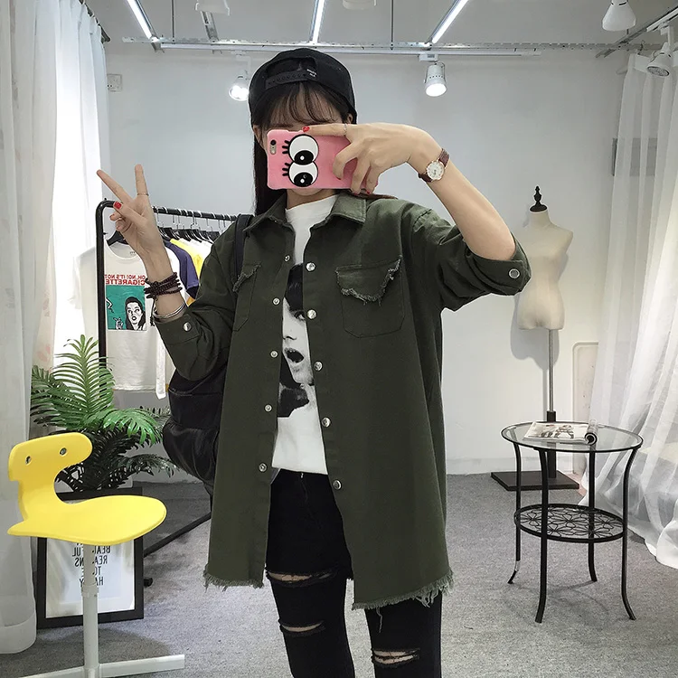 2018 Spring Autumn New Long Section Lapel Tassel Denim Jackets Women Loose Casual Long Sleeve Female'S Thin Basic Jacket Coats (18)