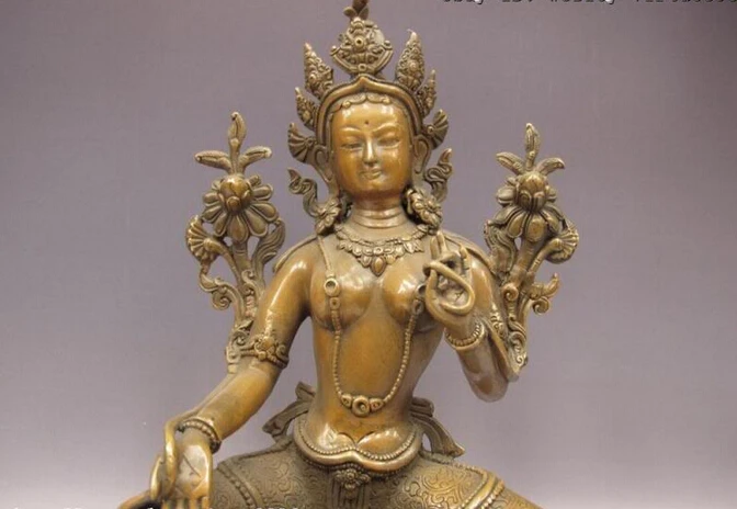 

USPS to USA S0638 10 Tibet Buddhism Copper Bronze Green TaRa Kwan-Yin Boddhisattva Buddha Statue (B0328)