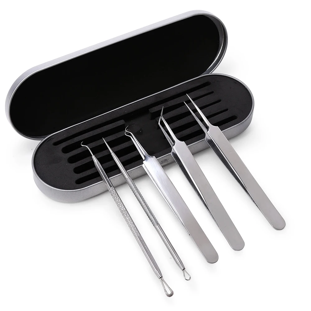 

VVHUDA Blackhead Remover Curved Acne Kit Tweezers Extractor Needles Pimple Treatment Whitehead Popping Nose Face Skin Blemish
