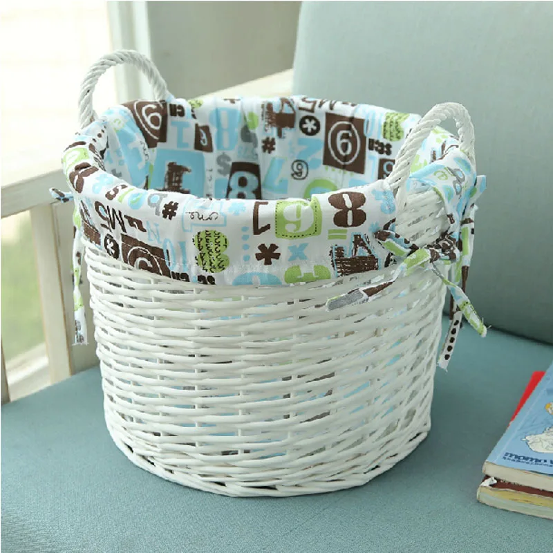 

Large White Wicker Storage Baskets for Clothes Toys Home Bathroom Dirty Clothes Laundry Basket with Handles Neatening container