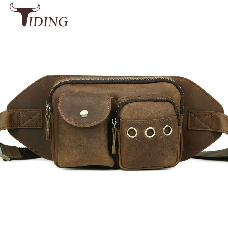 Buy Tiding Cool Retro Waist Bag Cowhide Leather Fanny