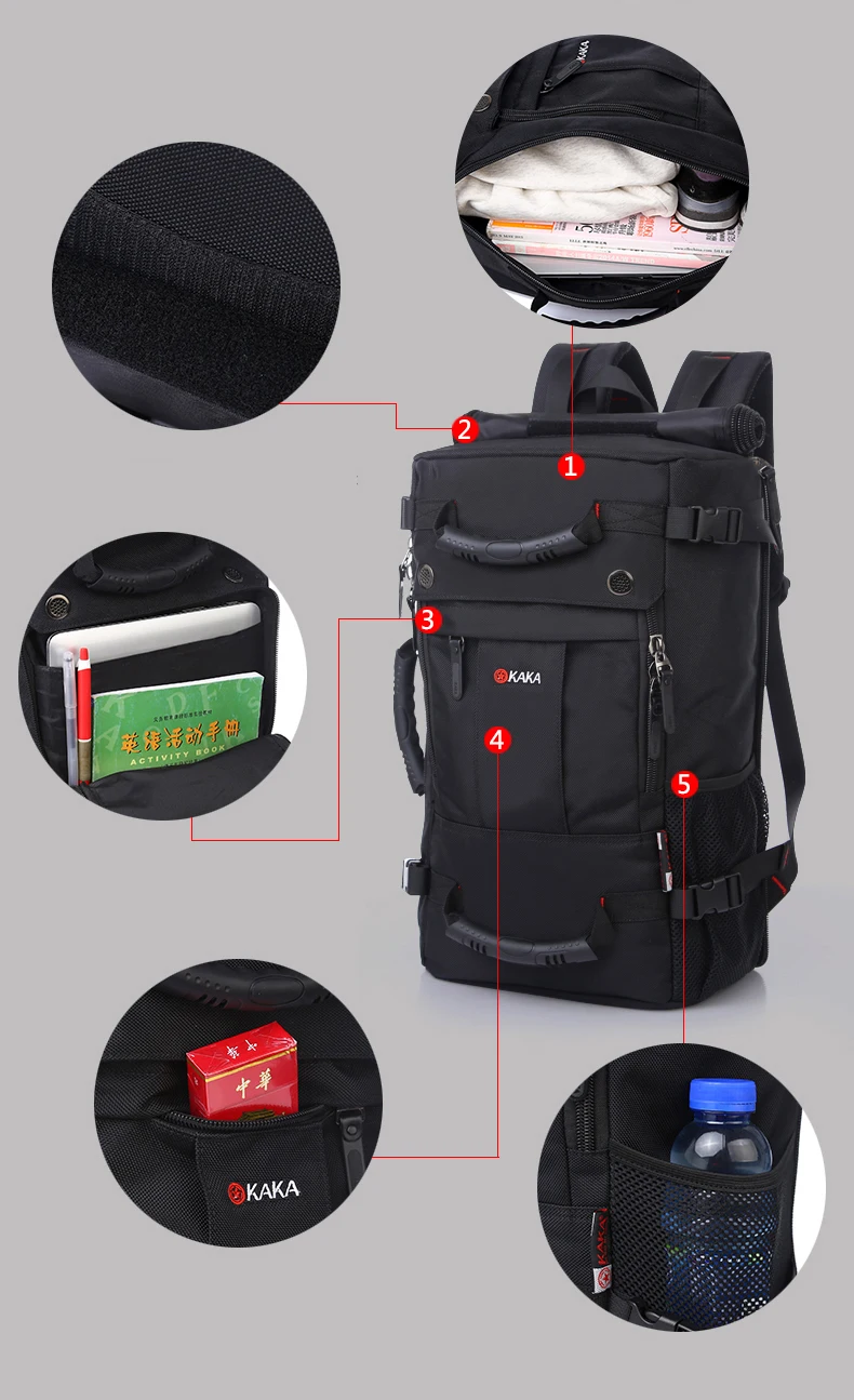 KAKA Quality Large Capacity Polyester Backpack Travel Bag 50L Waterproof Backpacks