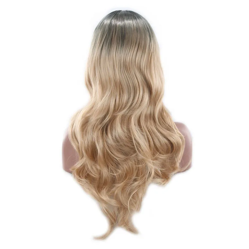 Middle Part Two Tone Black Blonde Ombre Wig Cosplay Synthetic Natural Hair Long Wavy Wigs For Women High Temperature Fiber