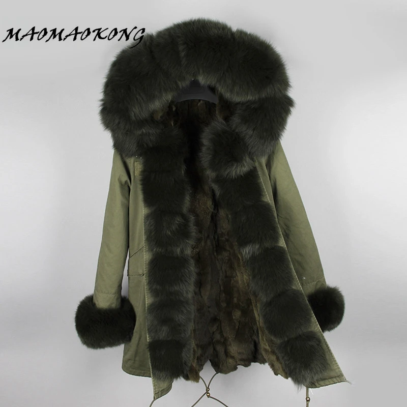 

New Women Winter Coat Real Fox Fur Hood Thick Rabbit Fur Lining Woman Parkas Female Overcoat Winter Clothing Brand 2017