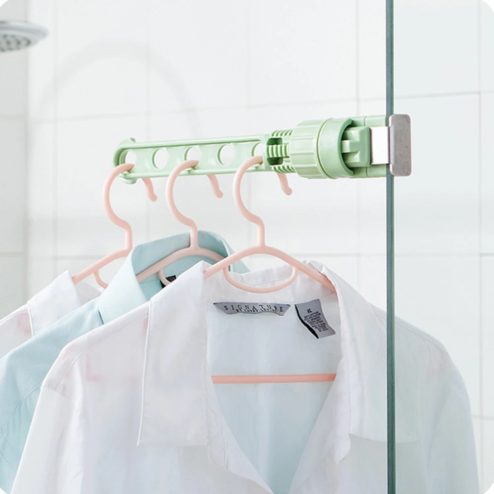 

New Space Saving Clothes Hanger Drying Rack Multifunction Storage Rack Balcony Window Adjusted Plastic Organizer 5 Holes