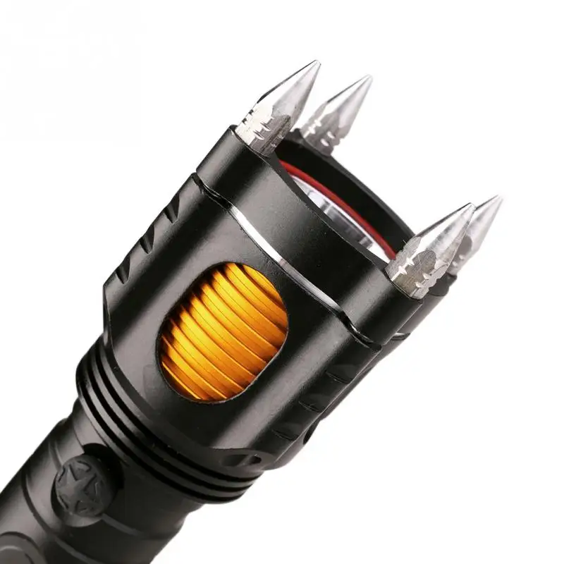 Outdoor Self Defense LED Flashlight Car Charger Powerful Torch Light with Attack Head for