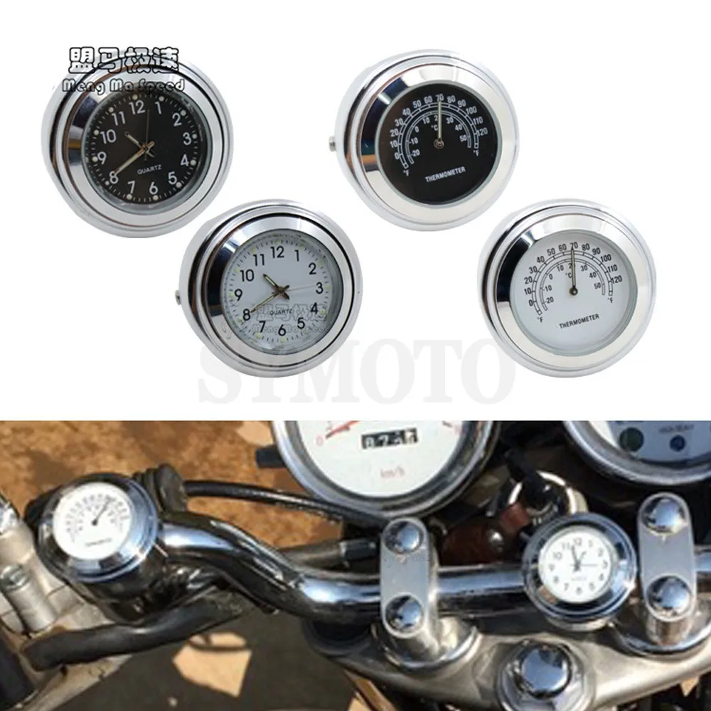 

Universal 1" 25mm Chrome Waterproof 7/8" 22mm Motorcycle Handlebar Mount Temp Thermometer Clock Watch Motorcycles Accessories